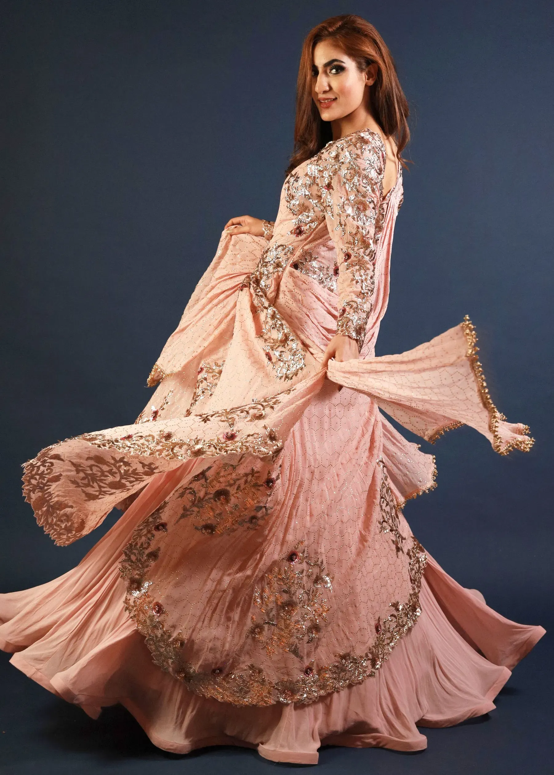 Gulabi Organza Lehenga, front view
