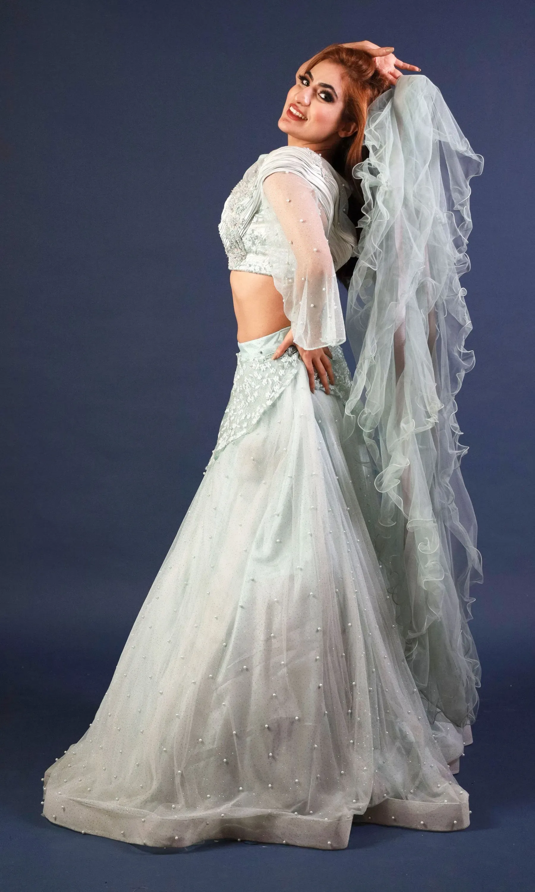 Pudina Organza Lehenga, front view