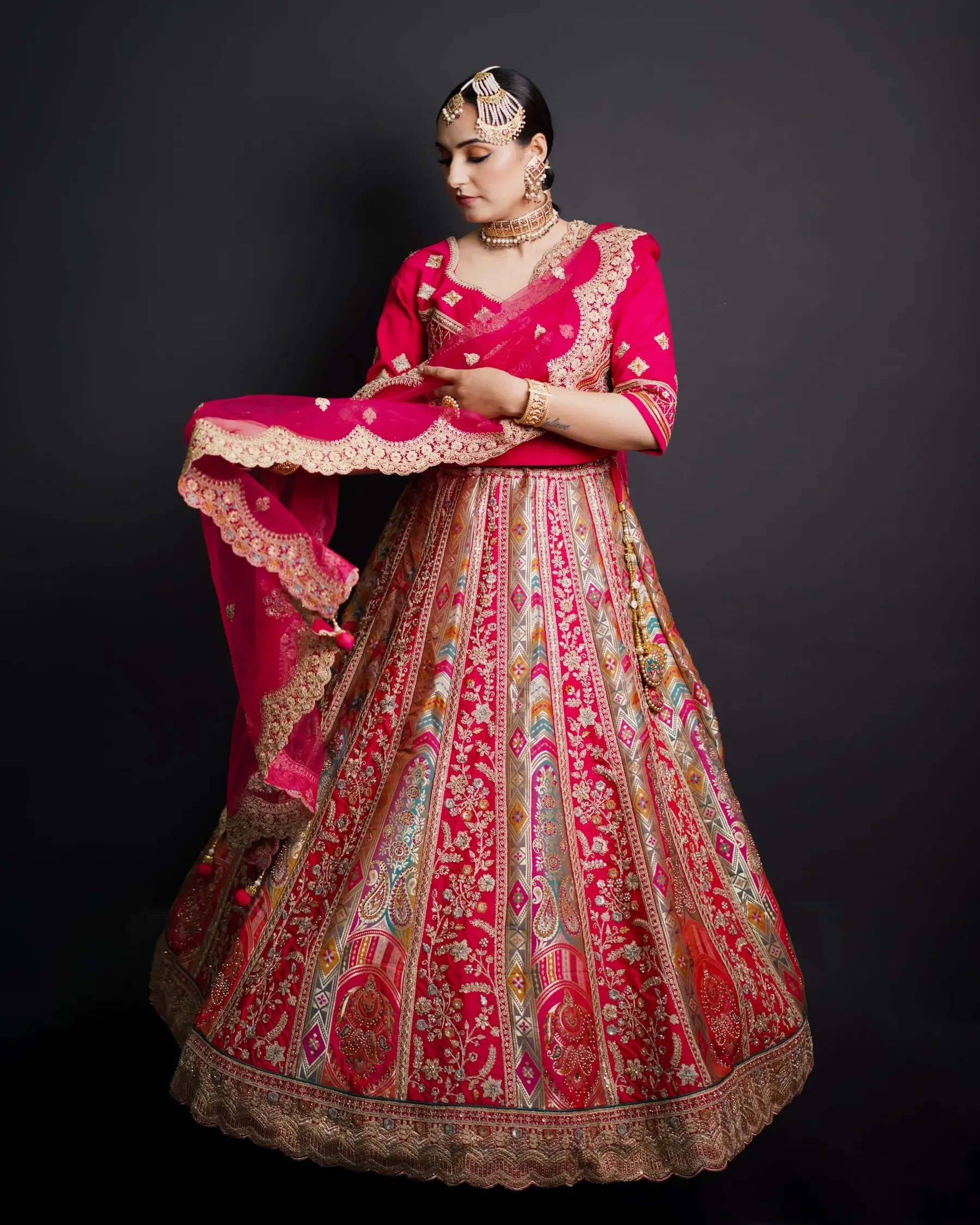 Gulnar Banarasi Lehenga, front view