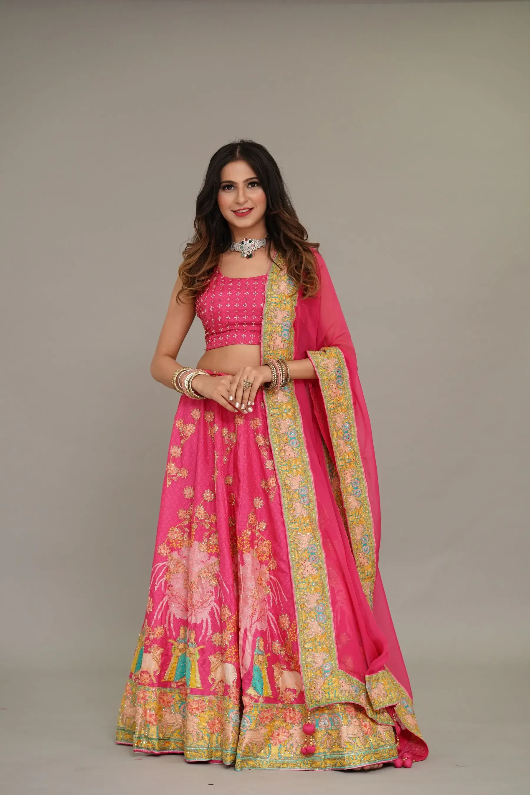 Rani Printed Gota Lehenga, front view