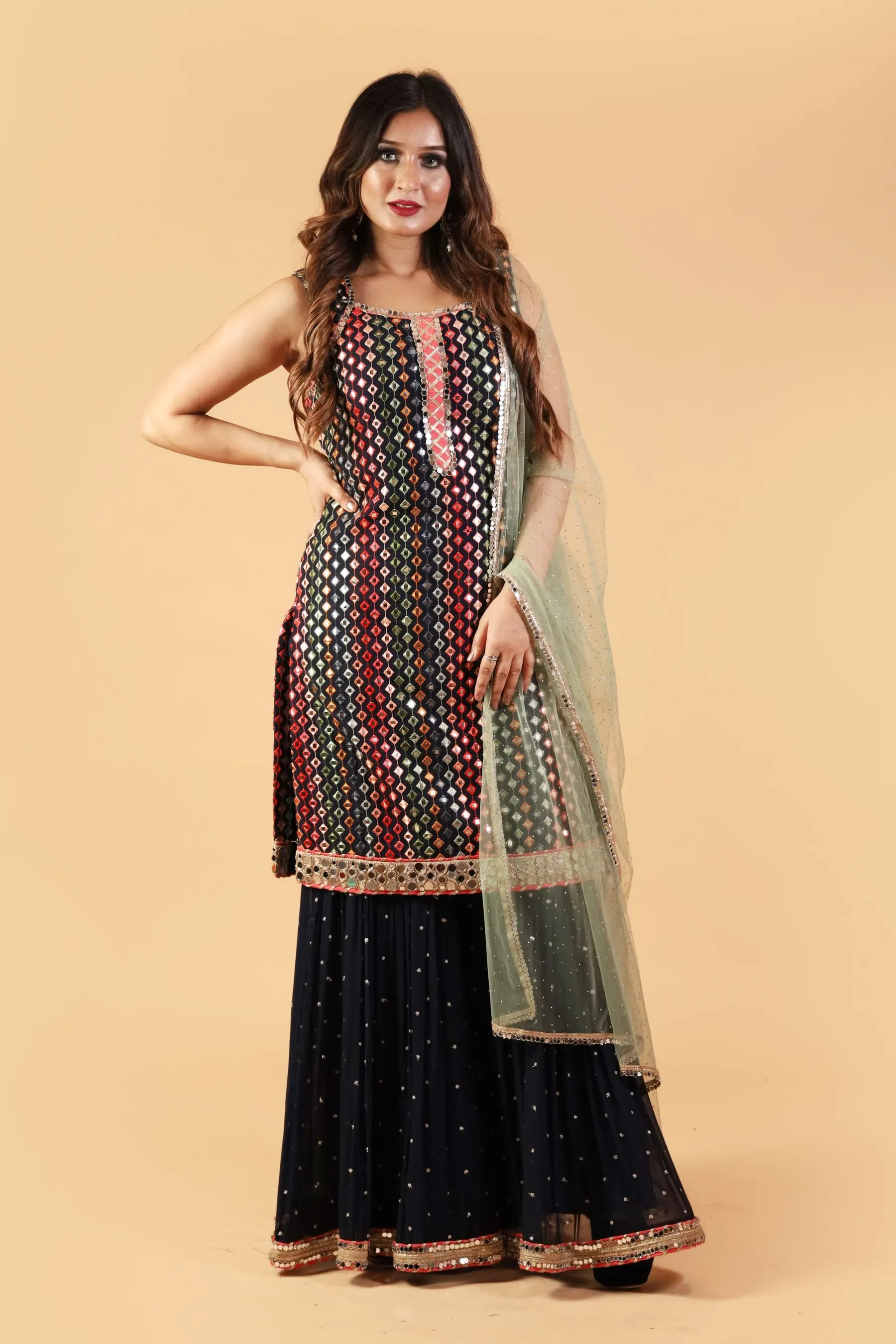 Kohl Sequin Sharara Set, front view